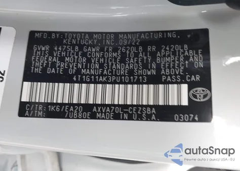 2023 Toyota Camry Se from USA, damaged, VIN 4T1G11AK3PU101713